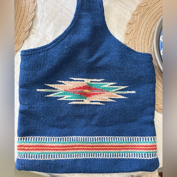 Vintage Chimayo Handwoven Wool Tote Bag • Trujillo's Weaving Shop NM